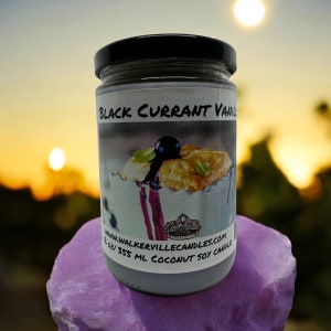 Black Currant Vanilla 100% Eco-Friendly Clean Burning 12 oz Coconut Soy Candle, Handmade, Fresh Fruity Spring Summer Scent Wood Wick