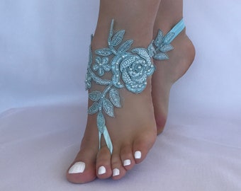 Destination Wedding BridesmaidsOutdoor Wedding Barefoot Sandals Beaded and Sequined Lace Barefoot Sandals Gift Wedding Shoes Wedding Anklets