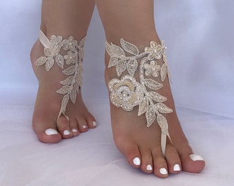 Champagne Beach Wedding Barefoot Sandals, 6 Color Options, Something Blue, Barefoot Sandals, Wedding Anklets, Gifts for Bride