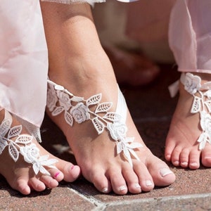 Flower Girl, mother daughter Mini me Barefoot Beach Sandals, 5 color options Pink Lace Barefoot Sandals,Beach Wedding,Embroidered Sandals