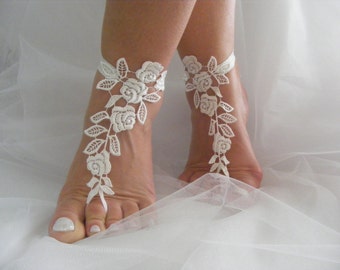 Ivory/Black/Rose/Cream White/Salmon Pink Lace Barefoot Sandals, Beach Wedding Sandals,French Lace Sandals, Embroidered Sandals, Bridesmaid