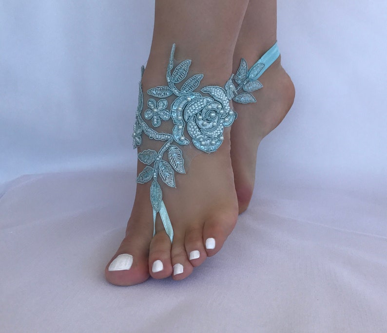 Destination Wedding BridesmaidsOutdoor Wedding Barefoot Sandals Beaded and Sequined Lace Barefoot Sandals Gift Wedding Shoes Wedding Anklets 