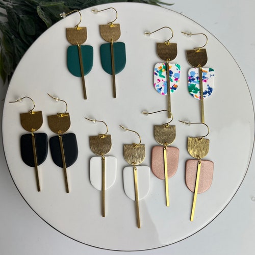 CLAY EARRINGS Black White lightweight Hypoallergenic Etsy