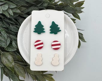 CHRISTMAS CLAY EARRINGS stud pack + lightweight + hypoallergenic + handmade + statement earring