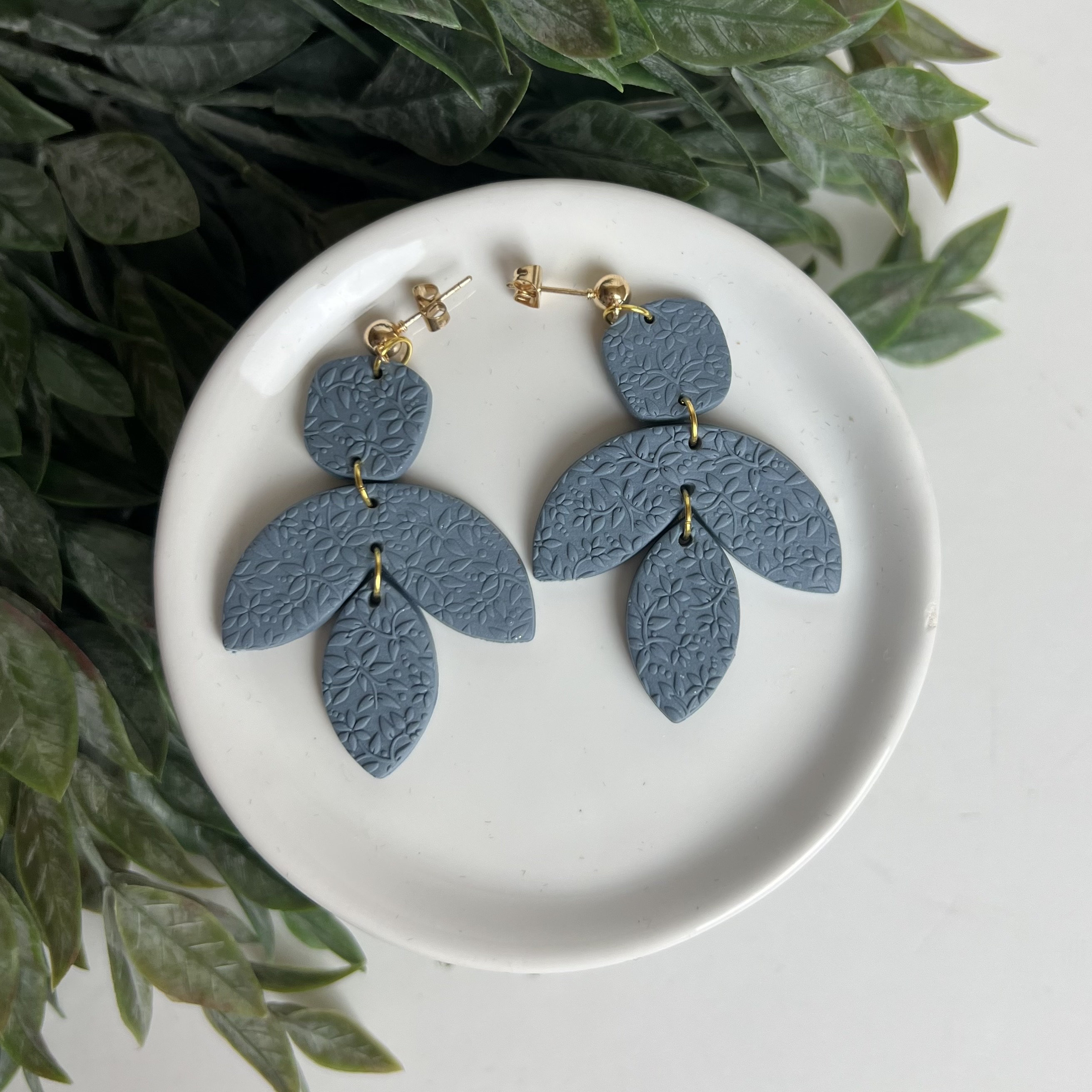 Painted lace and blue polymer clay earrings • Style by Carise