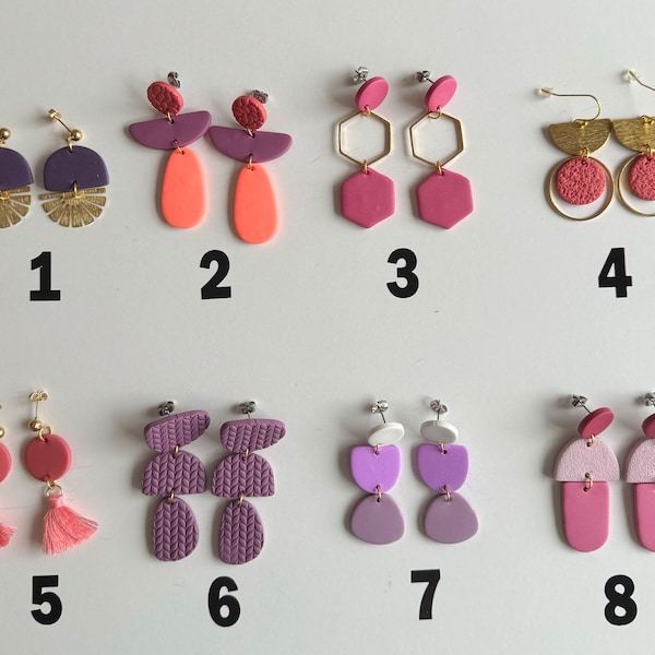 PINK + PURPLE Collection | clay earrings |Lightweight | Hypoallergenic | handmade | statement earring