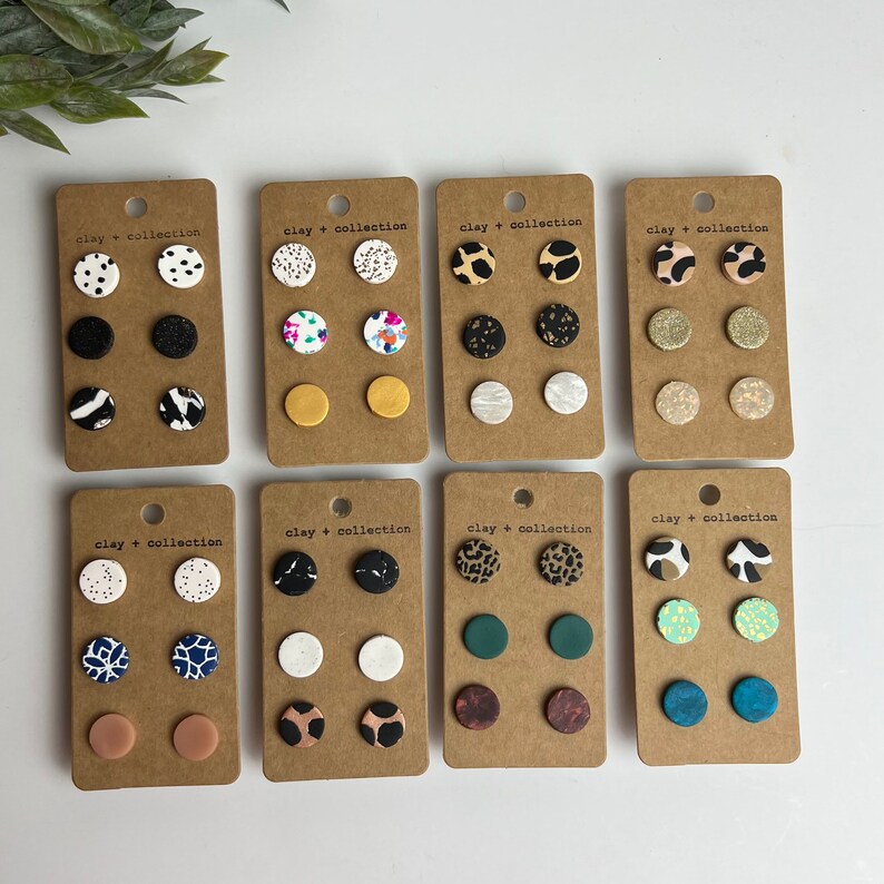 CLAY EARRINGS + mini stud packs + lightweight + hypoallergenic + handmade + statement earring 