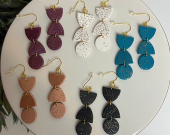 CLAY EARRINGS + white + glitter + lightweight + hypoallergenic + handmade + statement earring