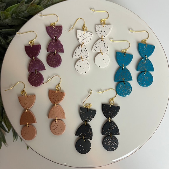 CLAY EARRINGS White Glitter Lightweight Hypoallergenic Handmade