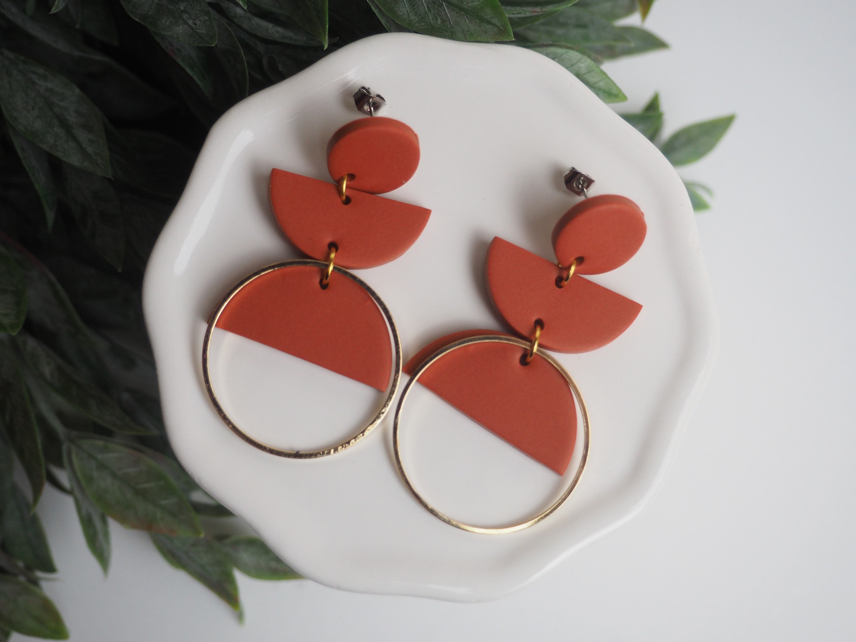 CLAY EARRINGS + burnt orange + lightweight + hypoallergenic + handmad…