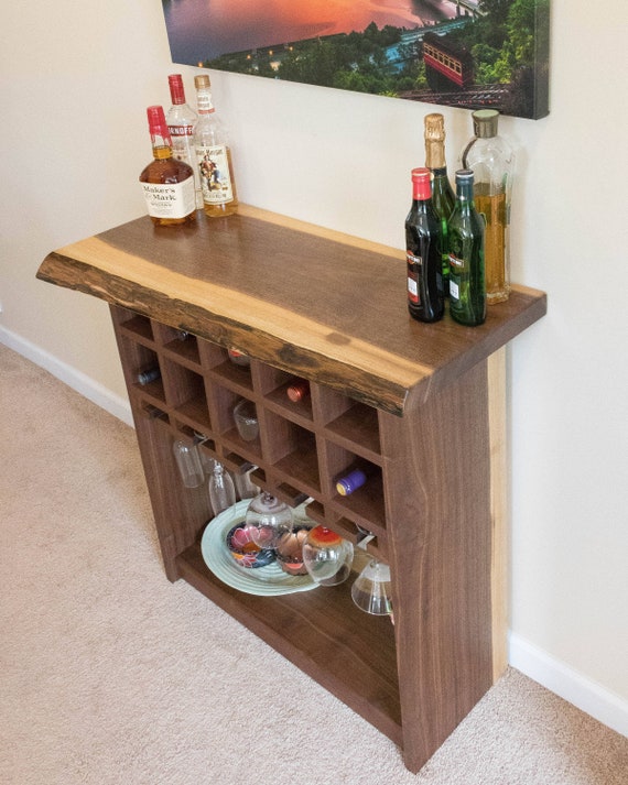 Rustic Style Solid Black Walnut Wine Rack Live Edge Bar Etsy