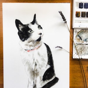 Custom cat portrait painting, commission from photo cat watercolour, hand painted pet portrait for cat lovers image 3