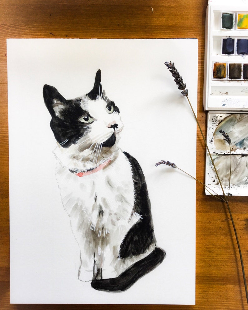 Custom cat portrait painting, commission from photo cat watercolour, hand painted pet portrait for cat lovers image 3