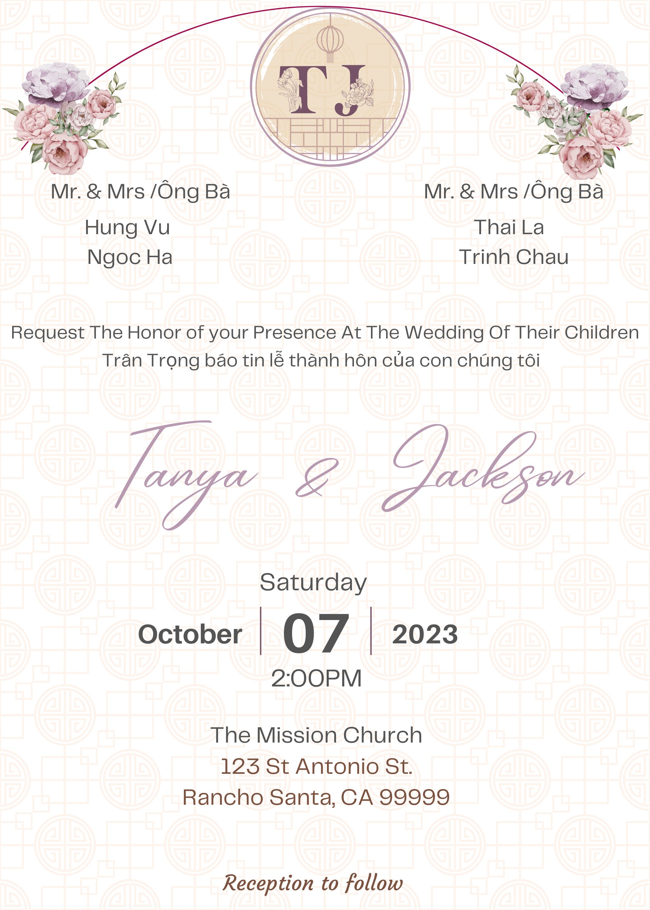 Vietnamese English Wedding Invitations English and Vietnamese Bilingual Wedding Invitation Card Template DIY