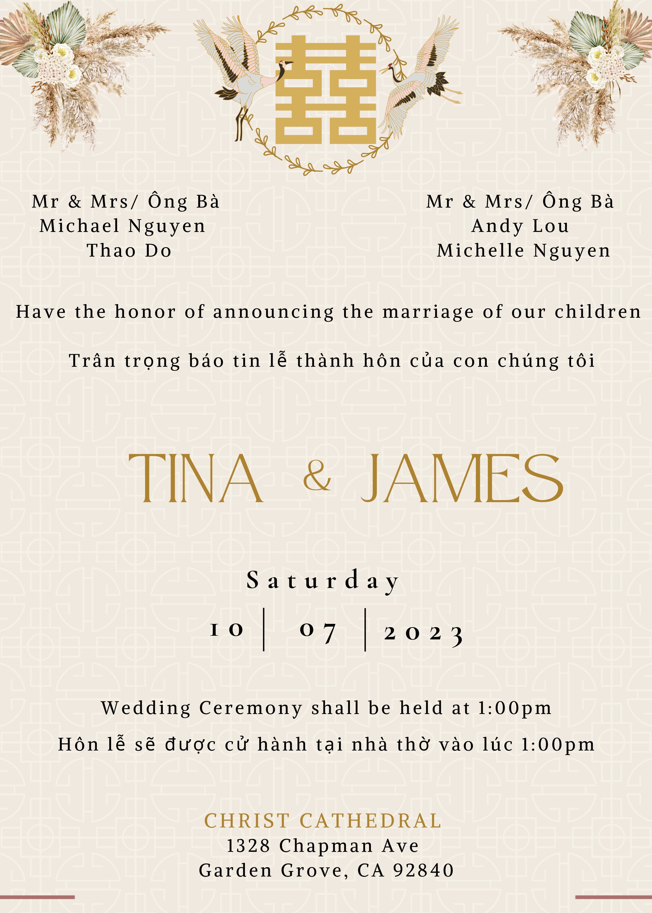 Vietnamese English Wedding Invitations English and Vietnamese Bilingual Wedding Invitation Card - Etsy