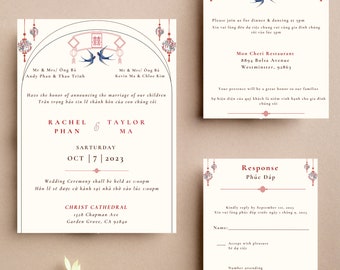 English and Vietnamese Bilingual Wedding Invitation Card Template - DIY Printable