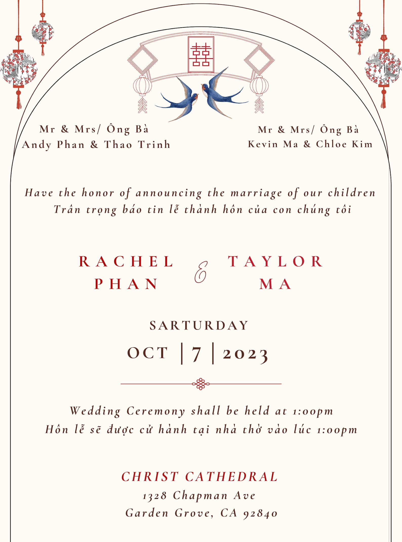 Vietnamese English Wedding Invitations English and Vietnamese Bilingual Wedding Invitation Card Template - DIY