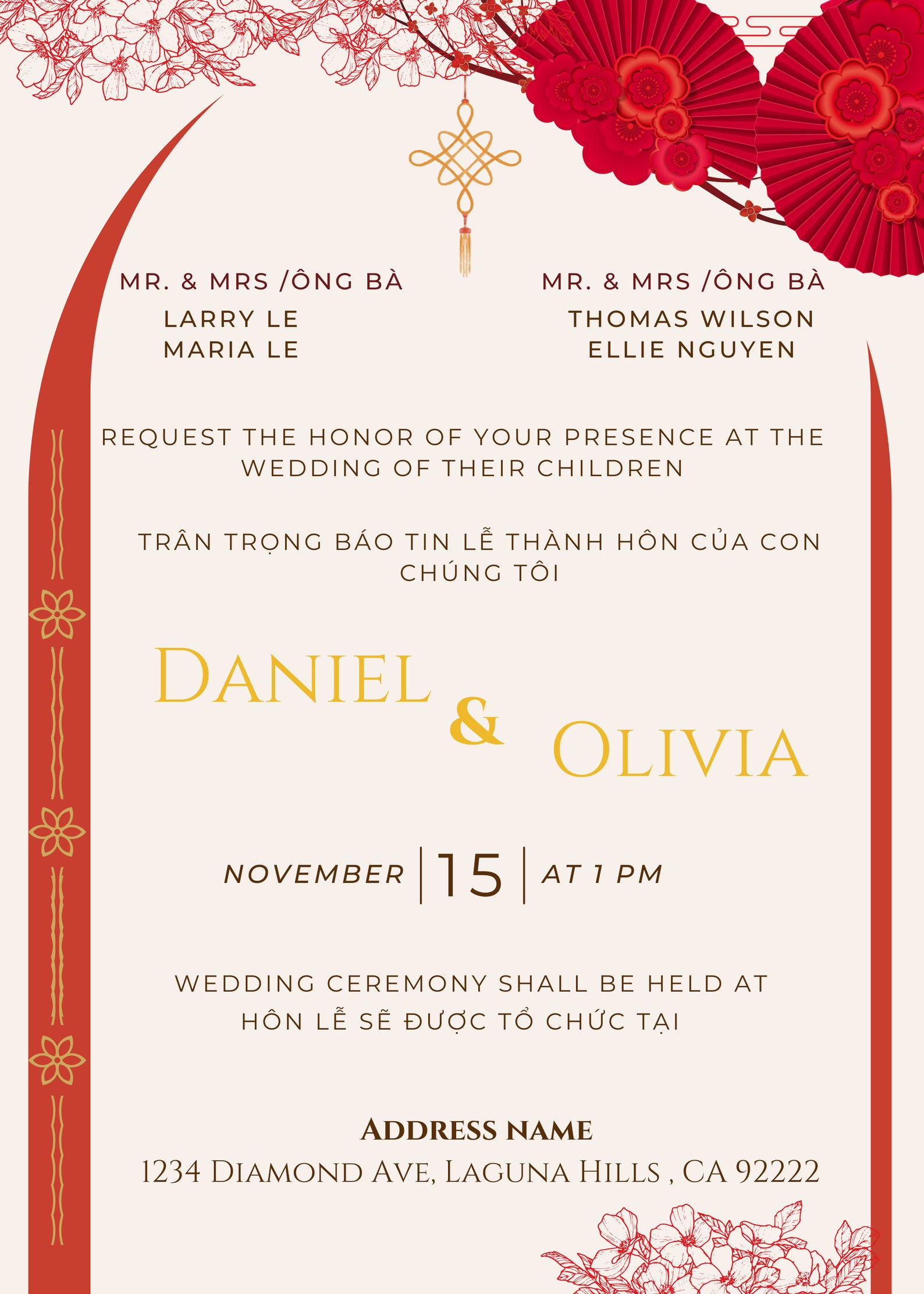 Vietnamese English Wedding Invitations English and Vietnamese Bilingual Wedding Invitation Card Template DIY