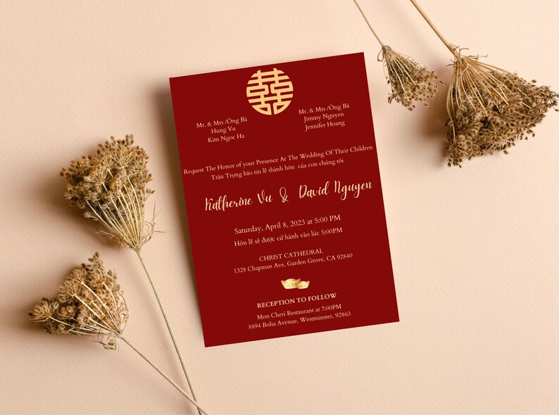 Bilingual English and Vietnamese Wedding Invitation Cards Etsy