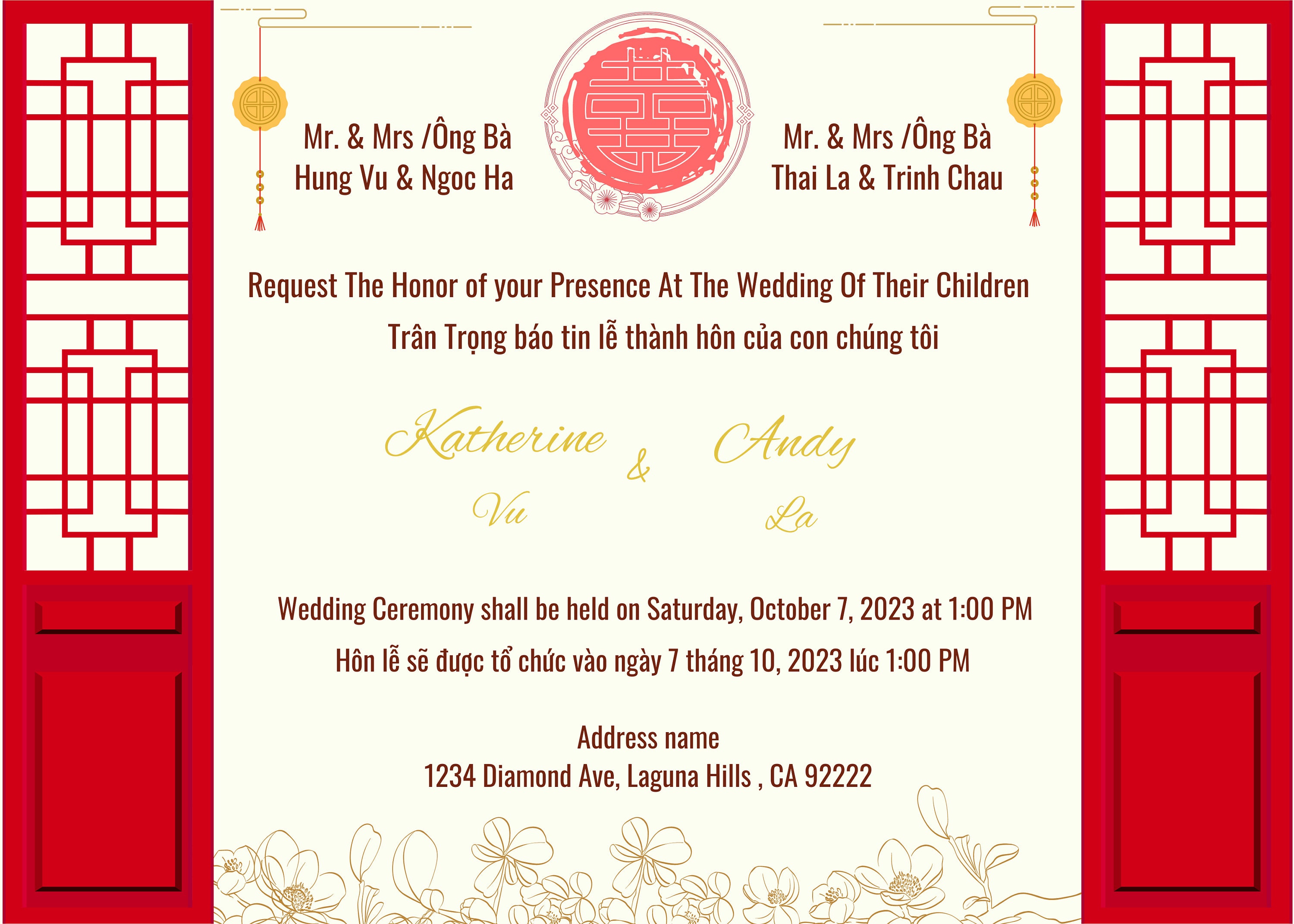 Vietnamese English Wedding Invitations English and Vietnamese Bilingual Wedding Invitation Card Template DIY