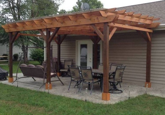 Covered Pergola Plans 12x24' Outside Patio Wood Design Etsy