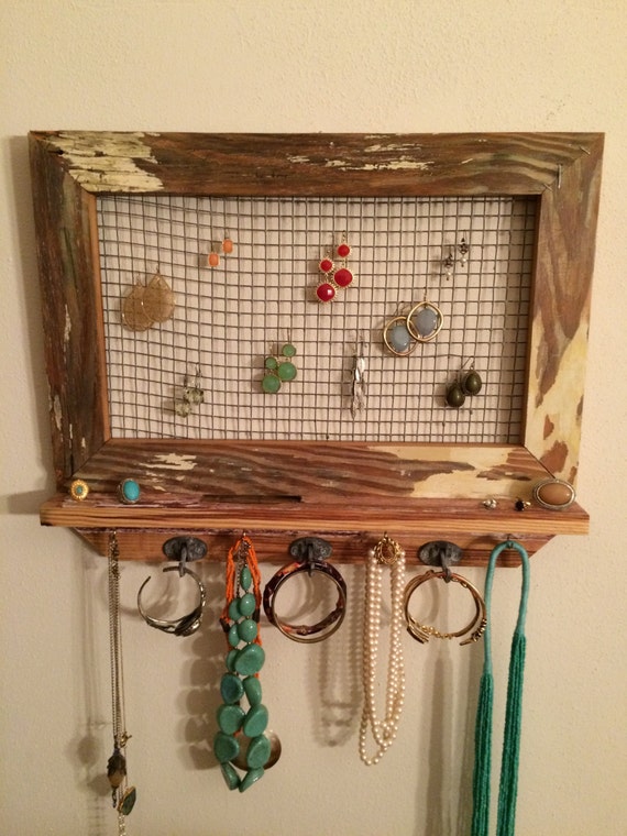 Items similar to Jewelry Organizer made from reclaimed wood and other materials on Etsy