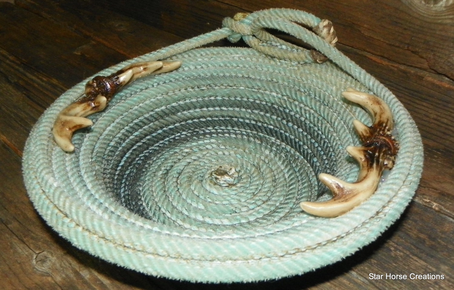 Teal Green Custom Lariat Rope Basket With Imitation Deer Horn Etsy