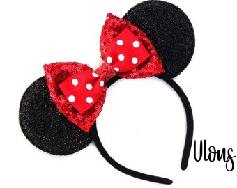 Polka Dot Bow Minnie Ears, Bow Mickey Ears, Bow Minnie Ears, Red Bow Mickey Ears, Mickey Ears, Minnie Ears, Disney Ears, Disneyland Ears,