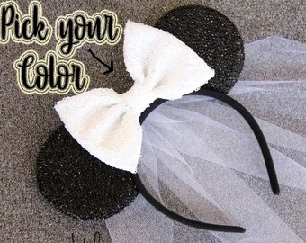 Wedding Mickey Ears, Wedding Minnie Ears, Bride Mickey Ears, Bride Minnie Ears, Bridal Minnie Ears, Disney Bride, Minnie Mouse Ears, Bride