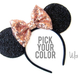 Gold Mickey Ears, Sparkly Mickey Ears, Rose Gold Minnie Ears, Rose Gold Ears, Minnie Ears, Rose Gold Mickey Ears,Gold Minnie Ears, Mouse Ear image 1