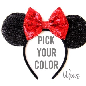 Red Minnie Mouse Ears, Sparkly Minnie Ears, Sparkly Mickey Ears, Minnie Mouse Ears, Sequin Minnie Mouse , Mickey Ears, Disney Ears, Disney