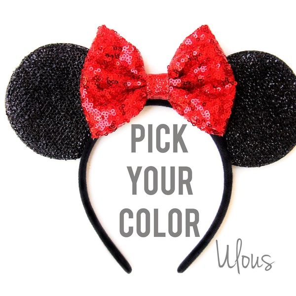 Red Minnie Mouse Ears, Sparkly Minnie Ears, Sparkly Mickey Ears, Minnie Mouse Ears, Sequin Minnie Mouse , Mickey Ears, Disney Ears, Disney