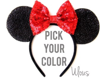 Red Minnie Mouse Ears, Sparkly Minnie Ears, Sparkly Mickey Ears, Minnie Mouse Ears, Sequin Minnie Mouse , Mickey Ears, Disney Ears, Disney