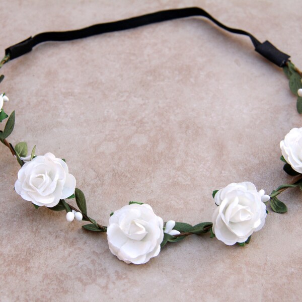 White Flower Crown, Floral Crown, Flower Halo Crown, EDC, Boho, Floral Headband, Flower Halo, Floral Halo, Flower Crown, Flower Headband