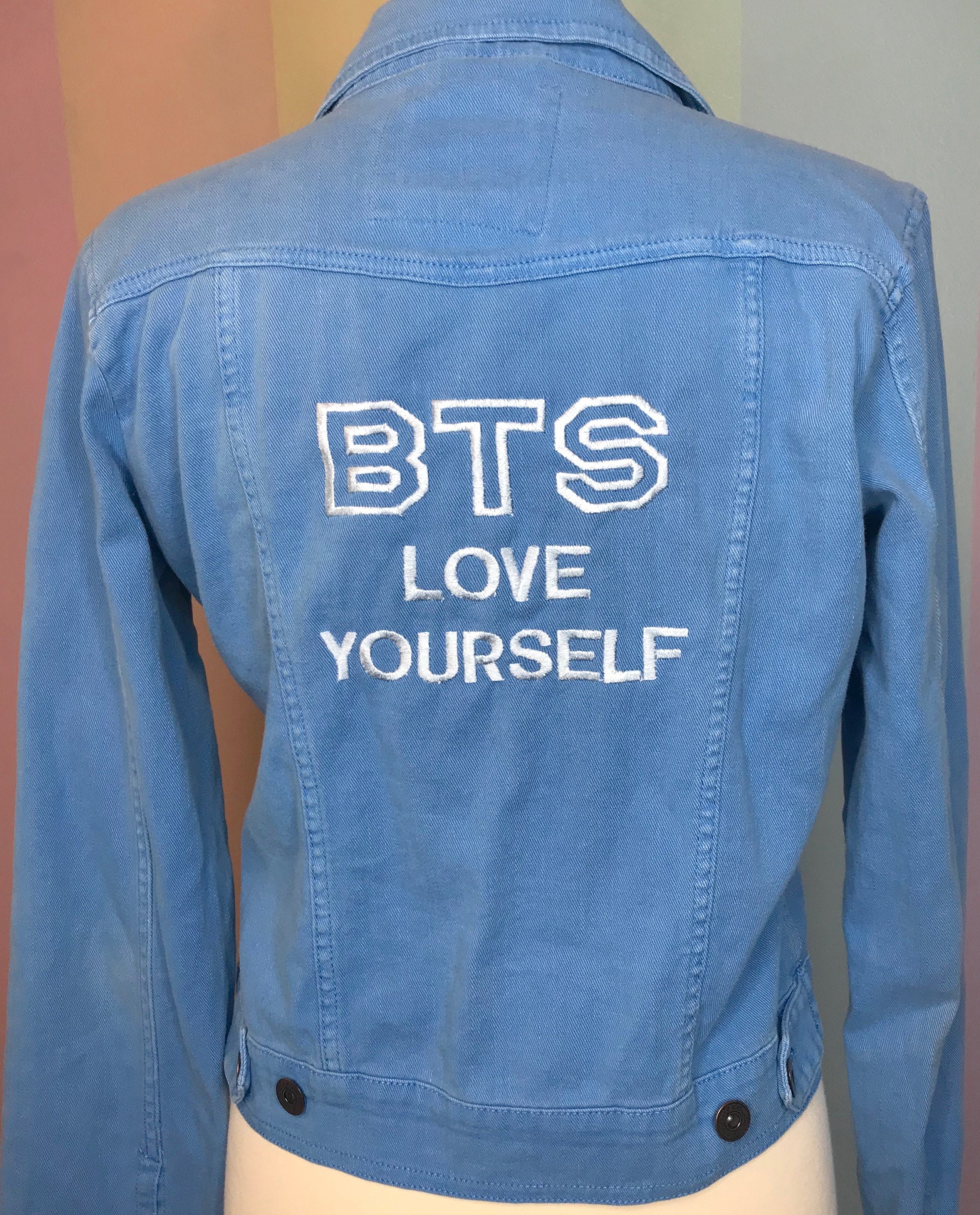 Bts Love Yourself Small Medium Blue Denim Jacket Embroidered Etsy