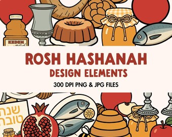Rosch Haschana Cliparts | Jüdisches Neujahr | Apfel, Honig, Schofar, Granatapfel | PNG-Bilder zum jüdischen Feiertag