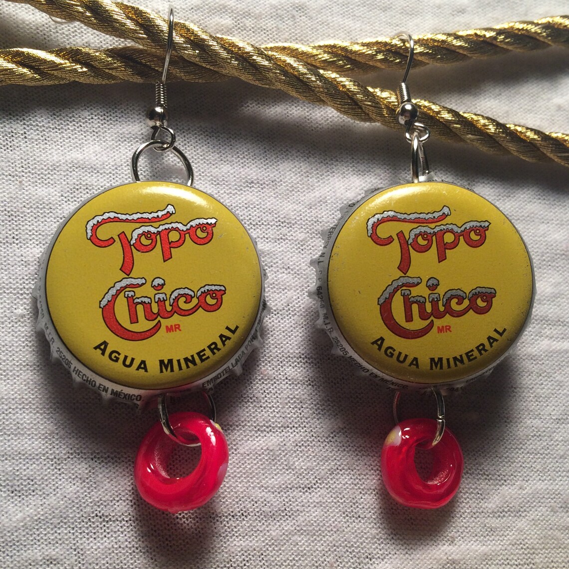 Topo Chico Bottle Cap Earrings w/ Donut Beads | Etsy