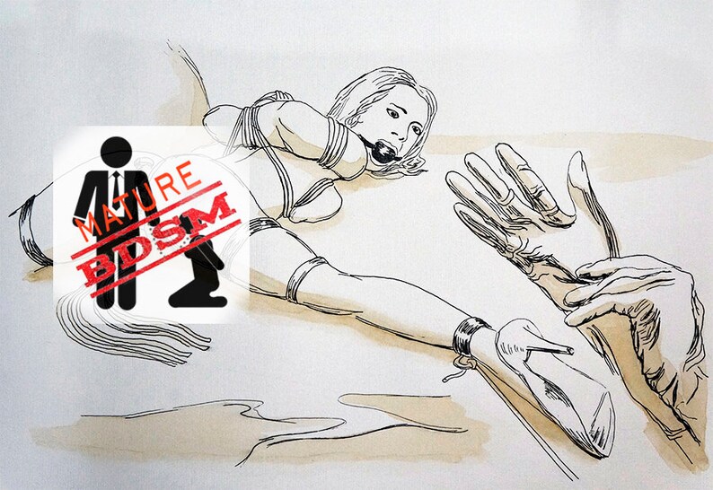 Spank me bad girl. Gift for her Bondage for spanking Mature Nude pencil drawings Ink drawing Fetish art Naked body BDSM artwork Sensual 