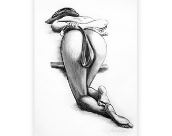 Spanking Erotic Pencil Drawing | BDSM Fetish