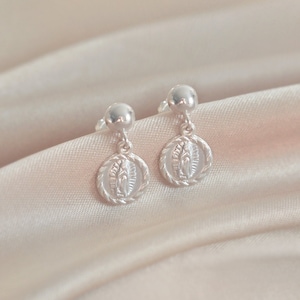 Virgin Mary Bauble Earrings. Sweet sterling silver faith jewelry. Catholic saint icon earring. Virgen de Guadalupe Blessed Holy Mother Mary.