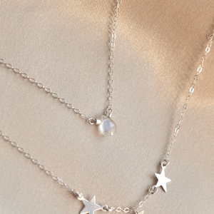 Sterling Silver Moonstone Necklace. Sterling or 14KT Gold Filled option. Celestial necklace set option. Yin energy stone. Lucky gemstone.