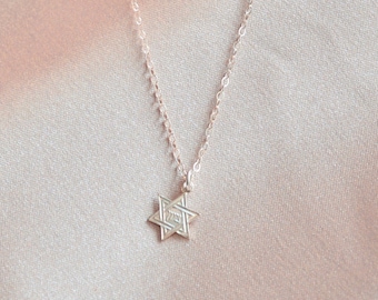 Silver Star of David necklace. Sterling silver Judaica. Magen David. Hebrew. Jewish script. Bat Mitzvah jewelry gift for her.