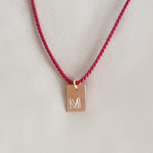 Initial Red String Silk necklace. 14KT Gold filled. Custom, personalized jewelry. Protection amulet, talisman. Negative energy shield gift.