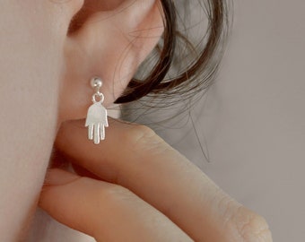 Hamsa Hand Ohrringe. Sterling Silber. Hand von Miriam, Fatima. Khamsa. Schutz-Amulett. Hand Gottes. Talisman gegen den bösen Blick. Humes