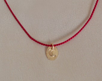Crescent Moon silk necklace. Red String, multi colors available! 14KT Gold filled. Protection amulet, talisman of tradition, cultural custom