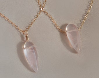 Rose quartz spear necklace. sterling silver or 14k gold filled option. natural quartz jewelry. rose quartz dagger point necklace. love stone