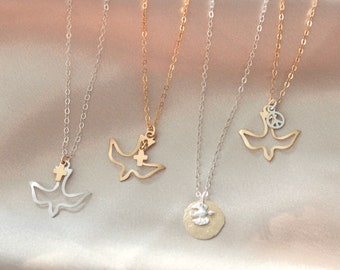 Peace Dove necklace. Gold filled +sterling silver. Bird of peace, symbol of motherhood. Woke person, bird watcher + mother's gift.