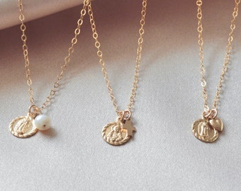 Zierliche Mary / Guadalupe Halskette. 14kt gold filled oder 925er Silber. Wahlweise Perle, Kreuz oder Herz. Qualität katholischen Glaubens Schmuck für sie