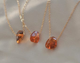 Polished Raw Amber Necklace. Smoothed out unique angularly shaped honey colored amber jewelry for her. Natural pendant amulet necklace gift