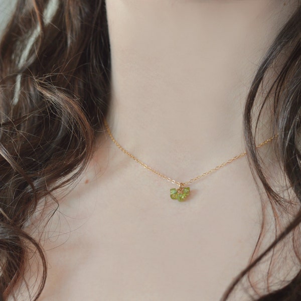 Mini Peridot Cluster Necklace. 14kt gold filled or sterling silver. August birthstone. Raw polished semiprecious stone nugget pebble jewelry